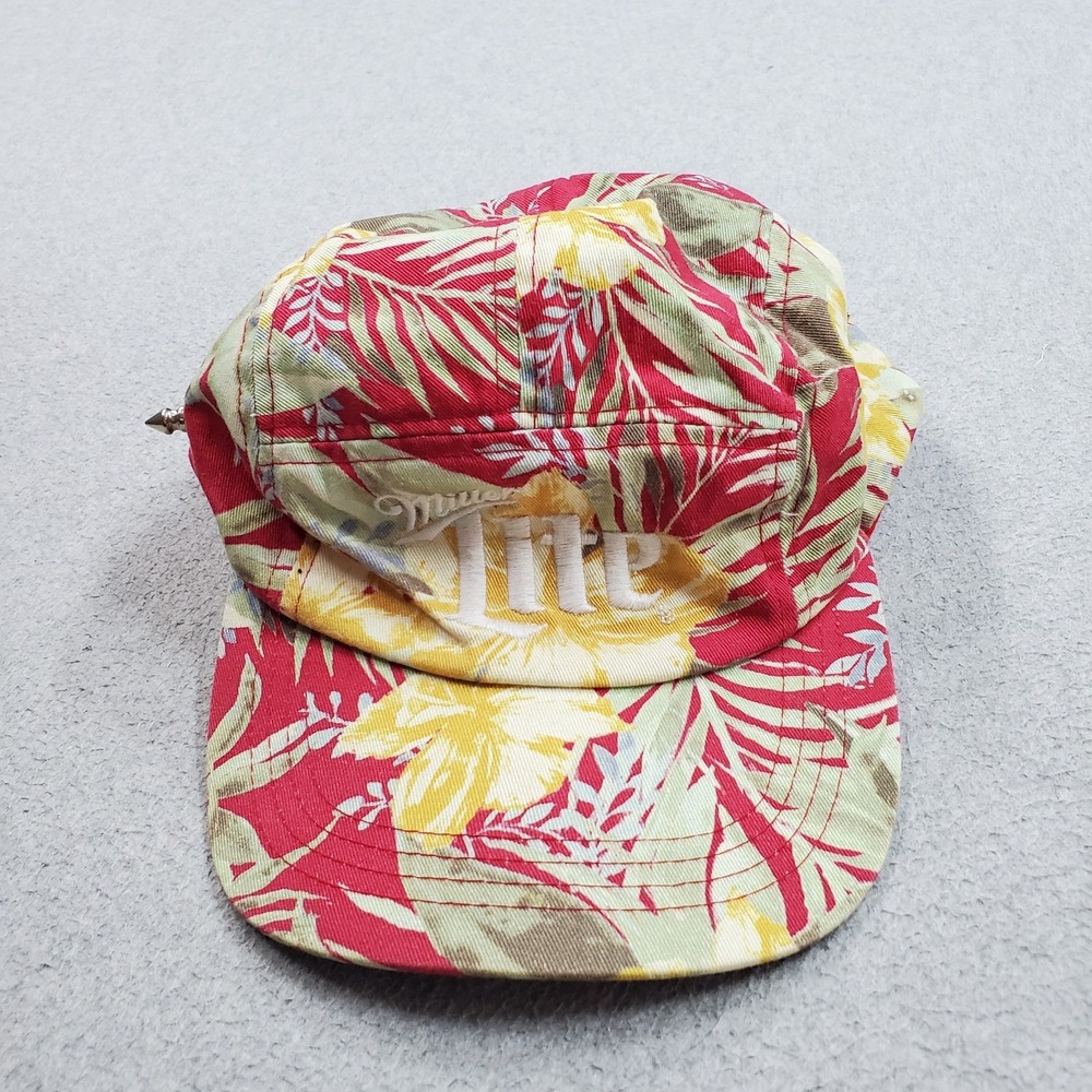 Lucky Brand Men Baseball Cap ONE SIZE Red Strapback Miller Lite Beer Flowers